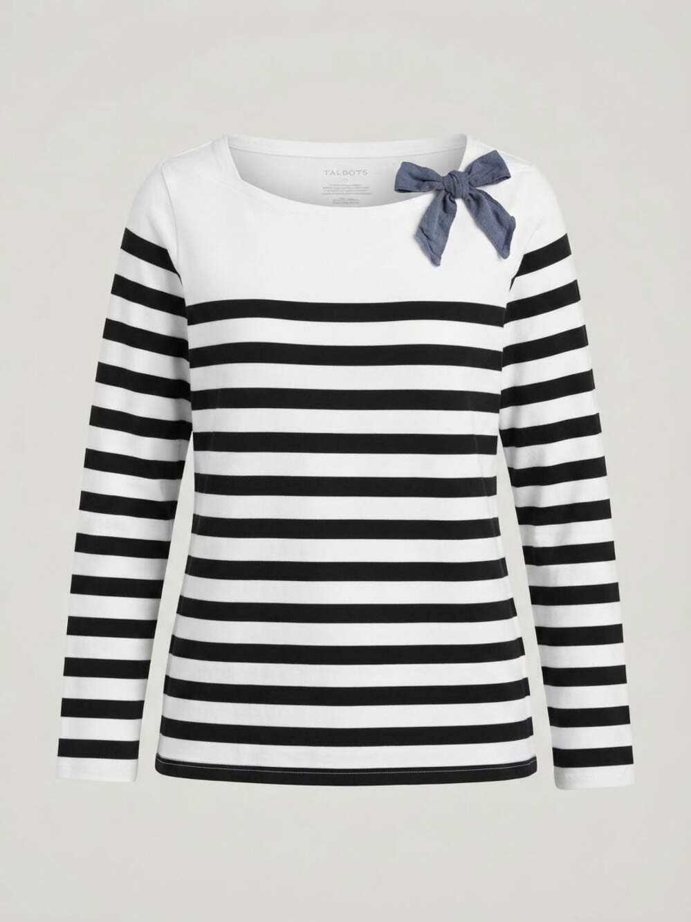 Talbots Chambray Bow Stripe Top Black and White Long Sleeve Size M